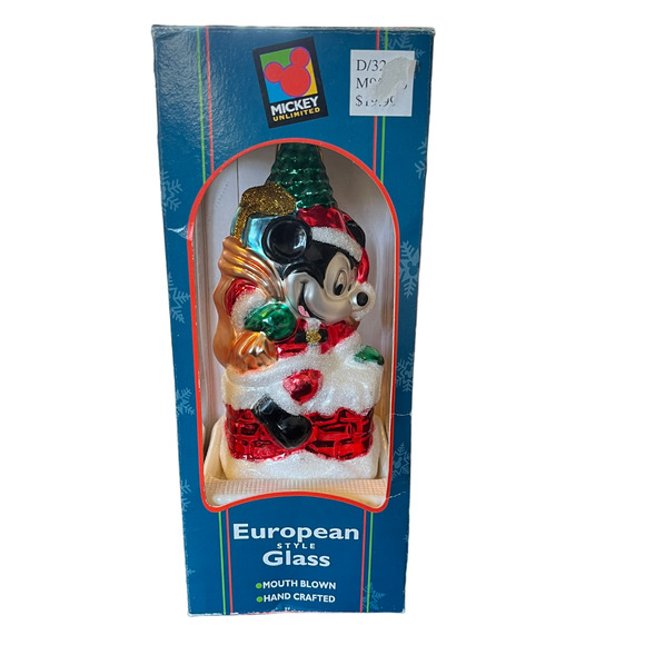 VTG DISNEY Mickey Mouse Blown Glass RARE Christmas Ornament SANTAS BEST 1997 - Picture 2 of 9